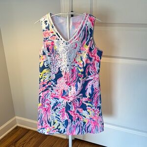 Lilly Pulitzer Pink and Blue Sheath Dress V-Neck Sleeveless- EUC